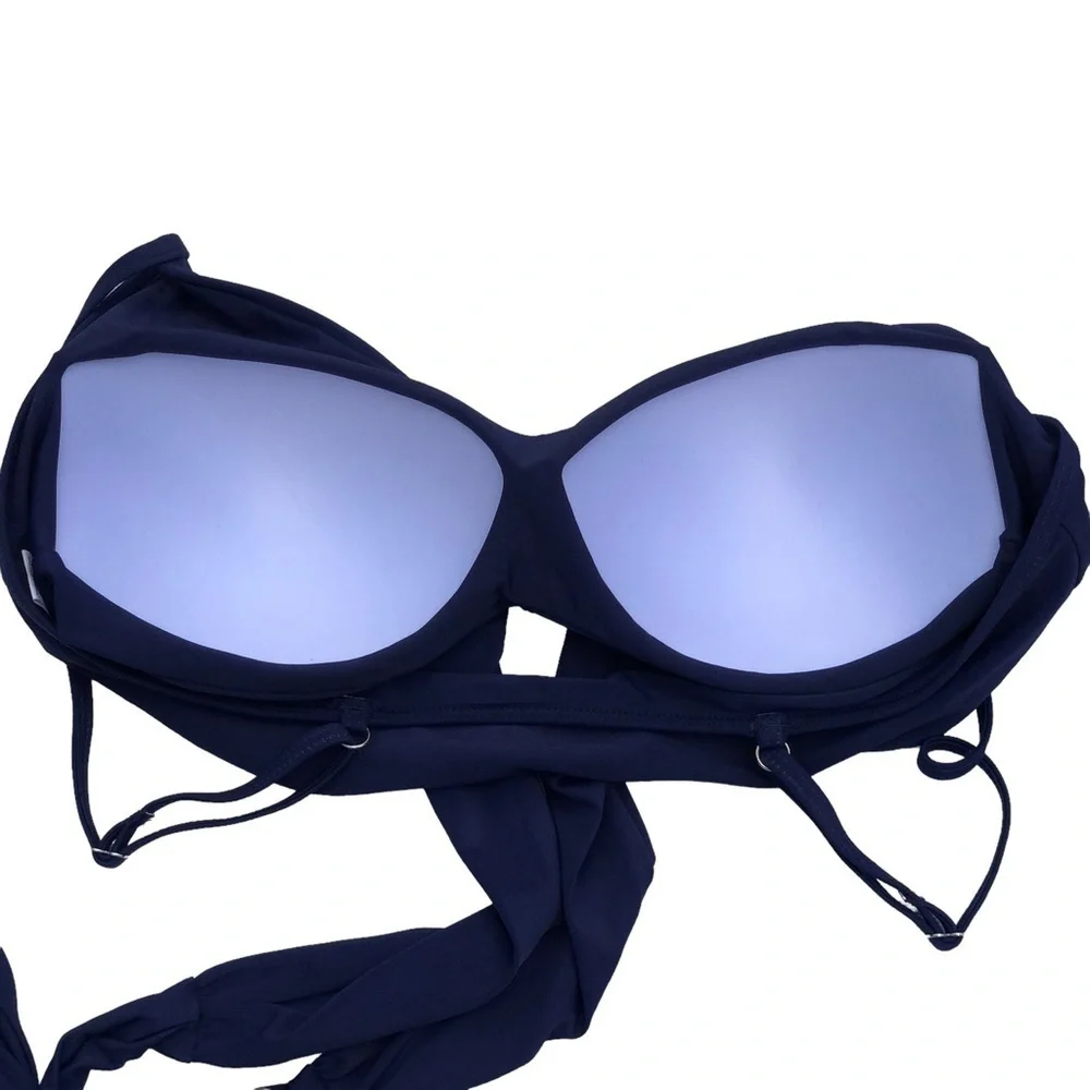 NEW - Navy Blue Underwire Twist Front Halter Tie Spaghetti Strap Bikini Top - XL